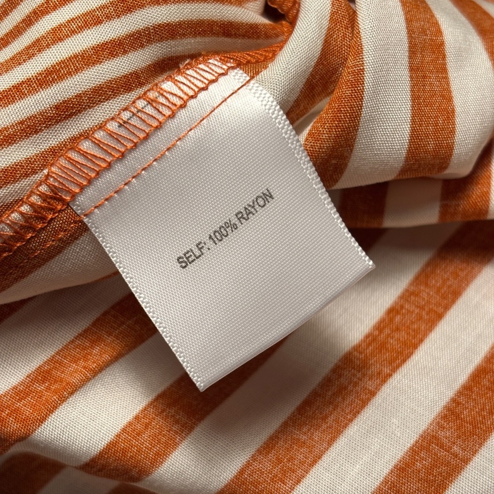 NWT Jane+Delancey Women’s Short-Sleeve Striped Orange & White Button-Down Blouse - Picture 4 of 14